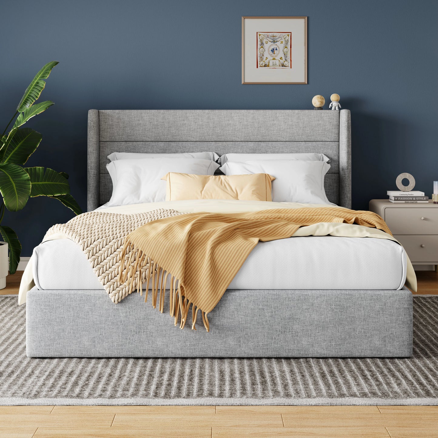 HOOMIC Lift Up Storage Bed With Wingback Headboard