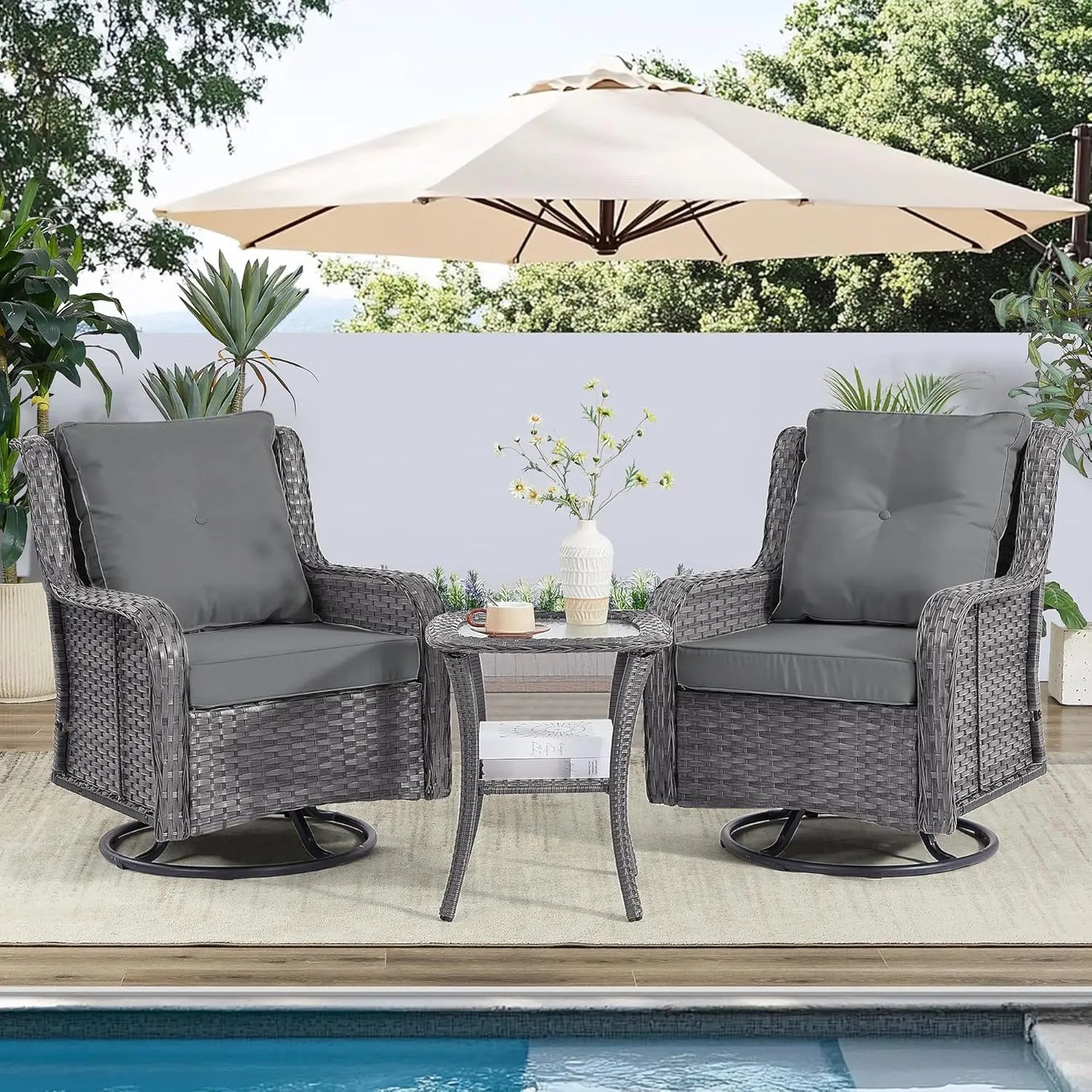 Outdoor Wicker Patio Set With Swivel Chairs And Table