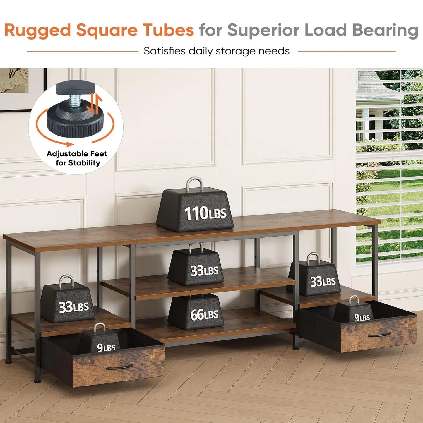 JHK Wooden TV Stand Entertainment Console With Adjustable Shelves