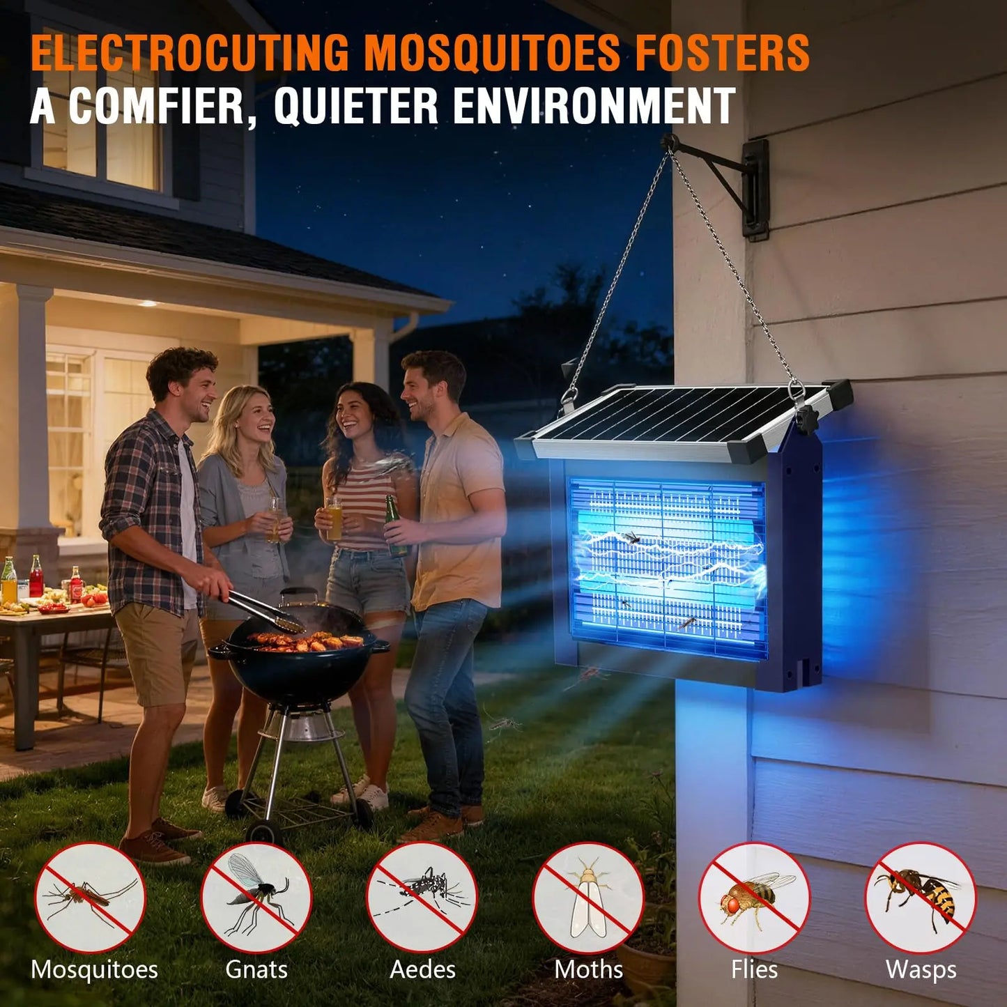 Solar Bug Zapper Outdoor Waterproof Cordless Mosquito Zapper For Patio