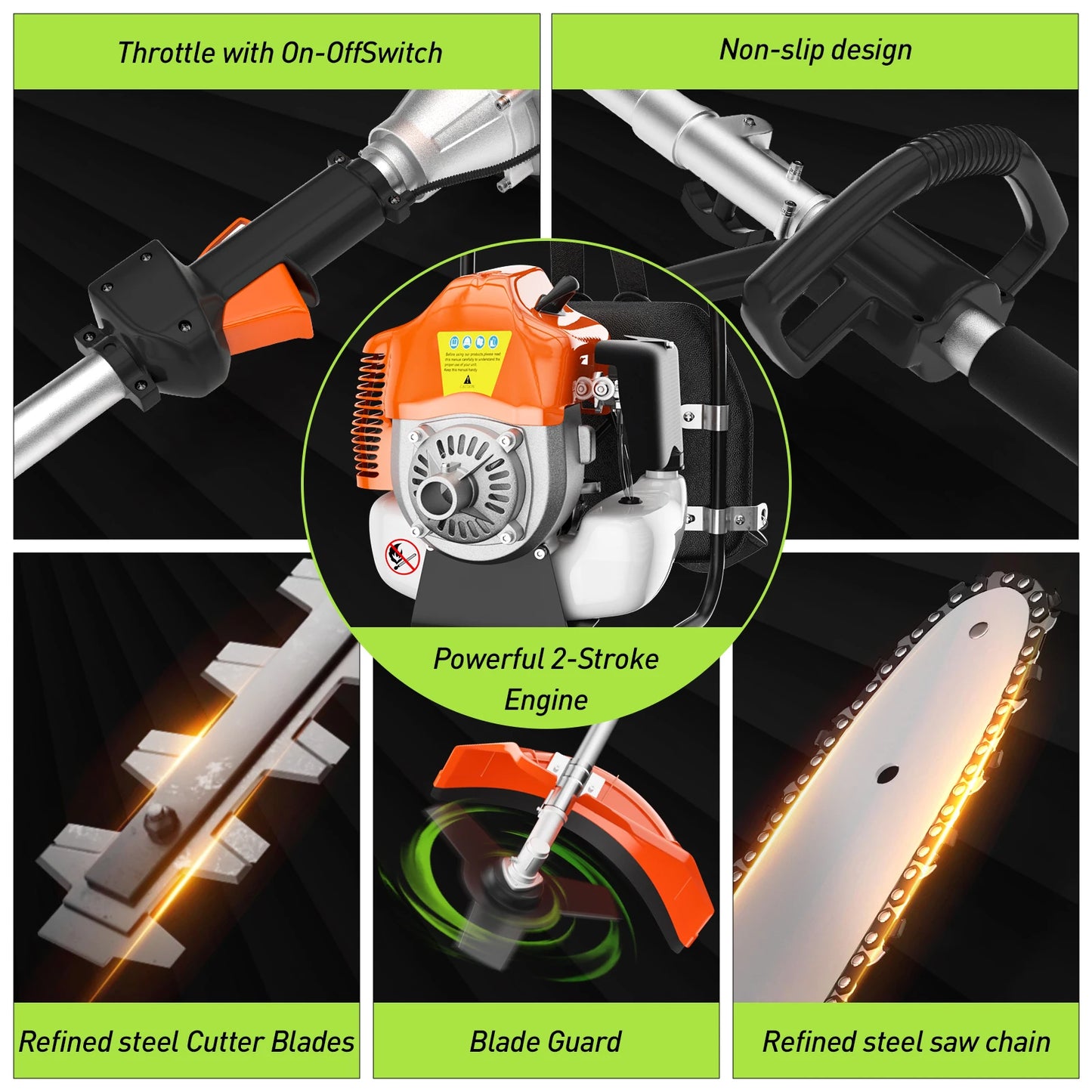Gas Powered 6 In 1 Hedge Trimmer, Weed Eater, Cutter