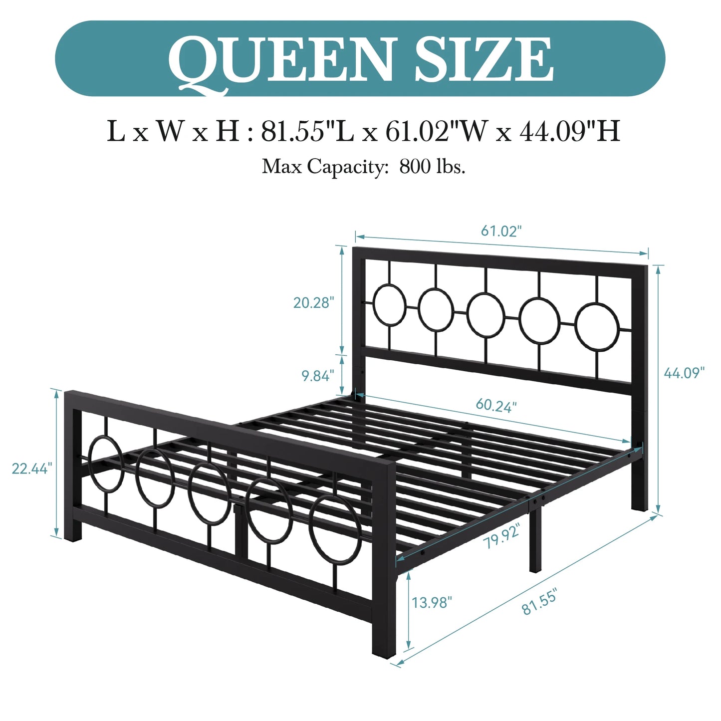 HOOMIC Metal Platform Bed Frame With Vintage Headboard And Storage