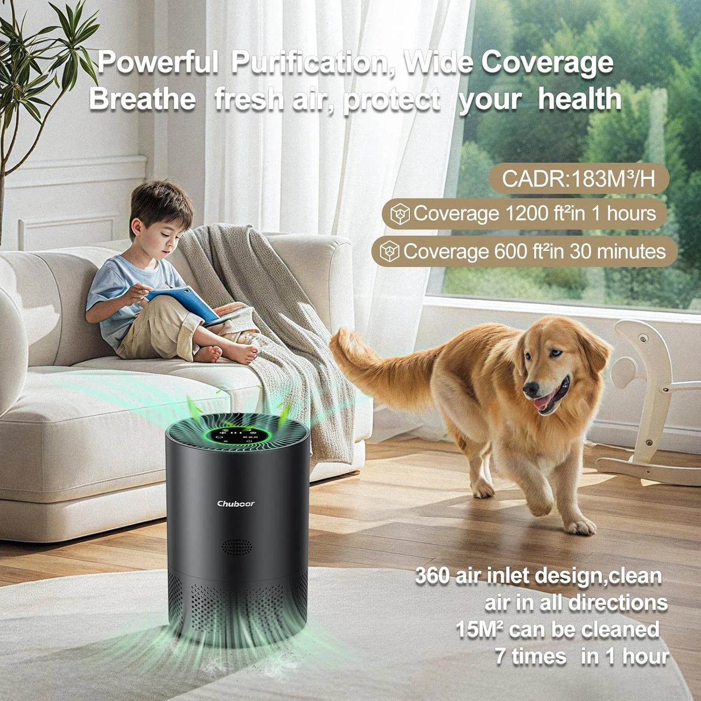 Chuboor H13 True HEPA Air Purifier for Home and Rooms