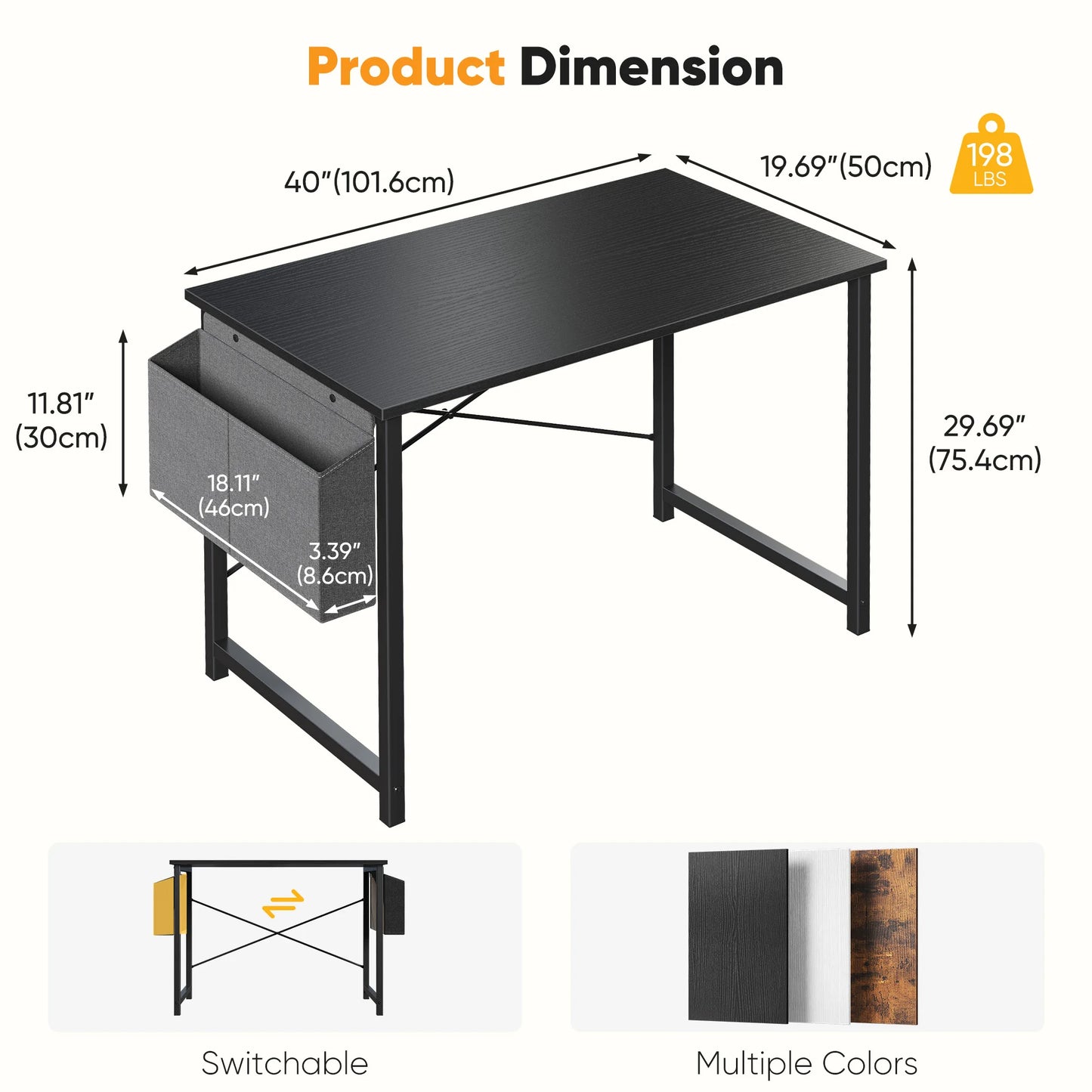JHK Adjustable Computer Desk With Wood Top And Metal Frame