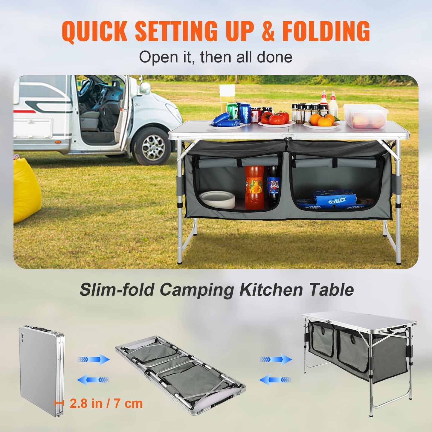SucceBuy Folding Picnic Table Aluminum With Storage Bag For Outdoors
