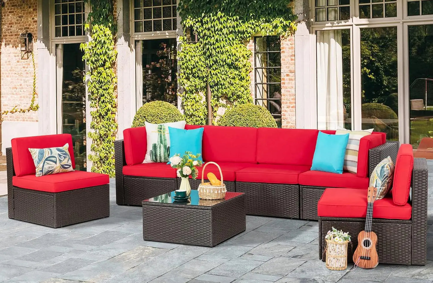 Outdoor 7 Piece Patio Furniture Set Modular Rattan Sofa