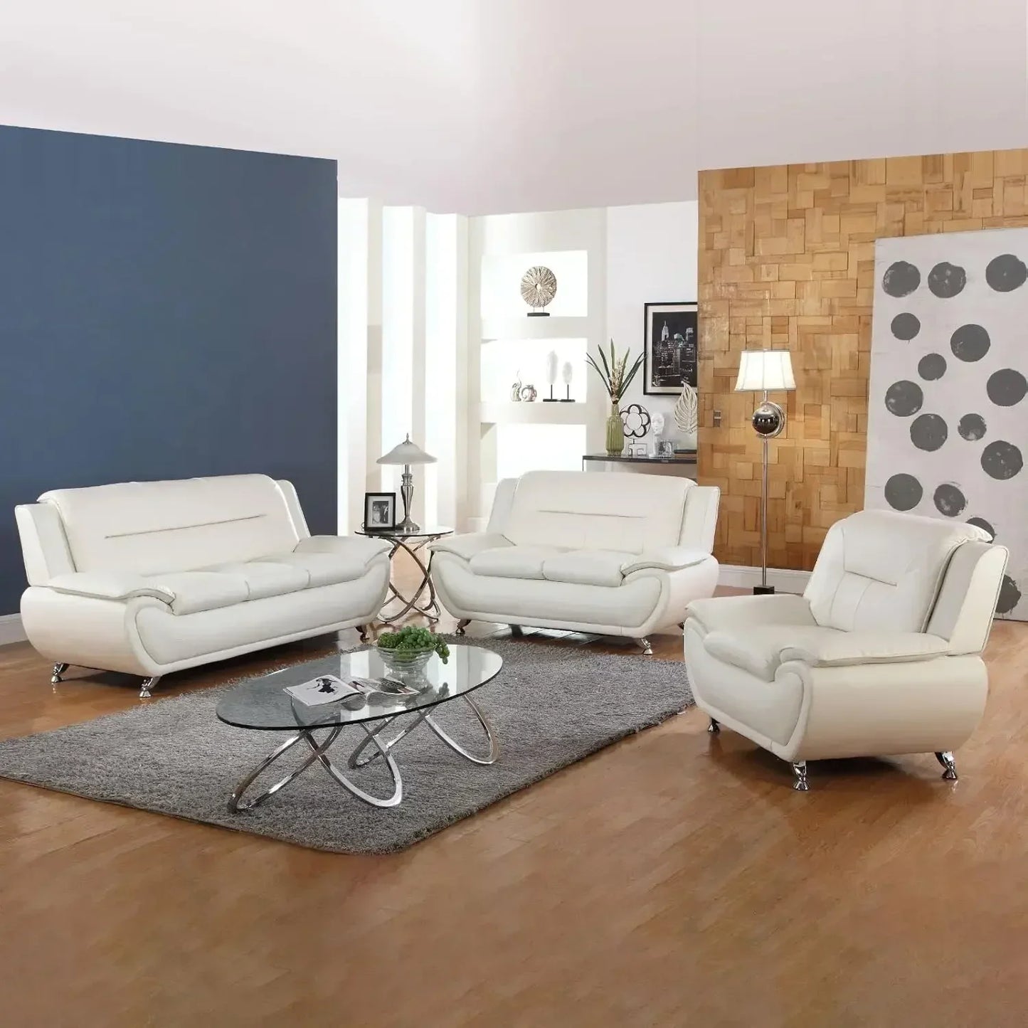 Faux Leather 3 Piece Living Room Couch Set Modern Sofa