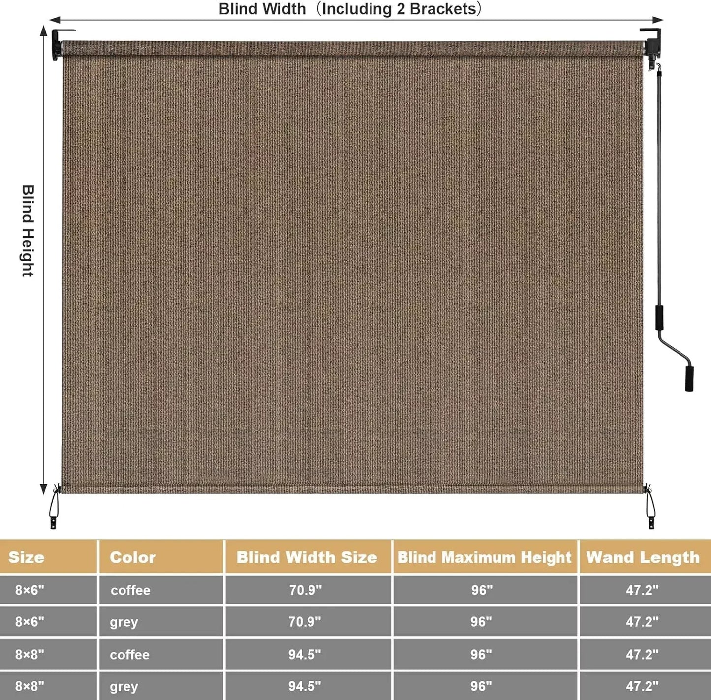 AuAg Cordless Outdoor Roller Sun Shade HDPE Patio Privacy Screen