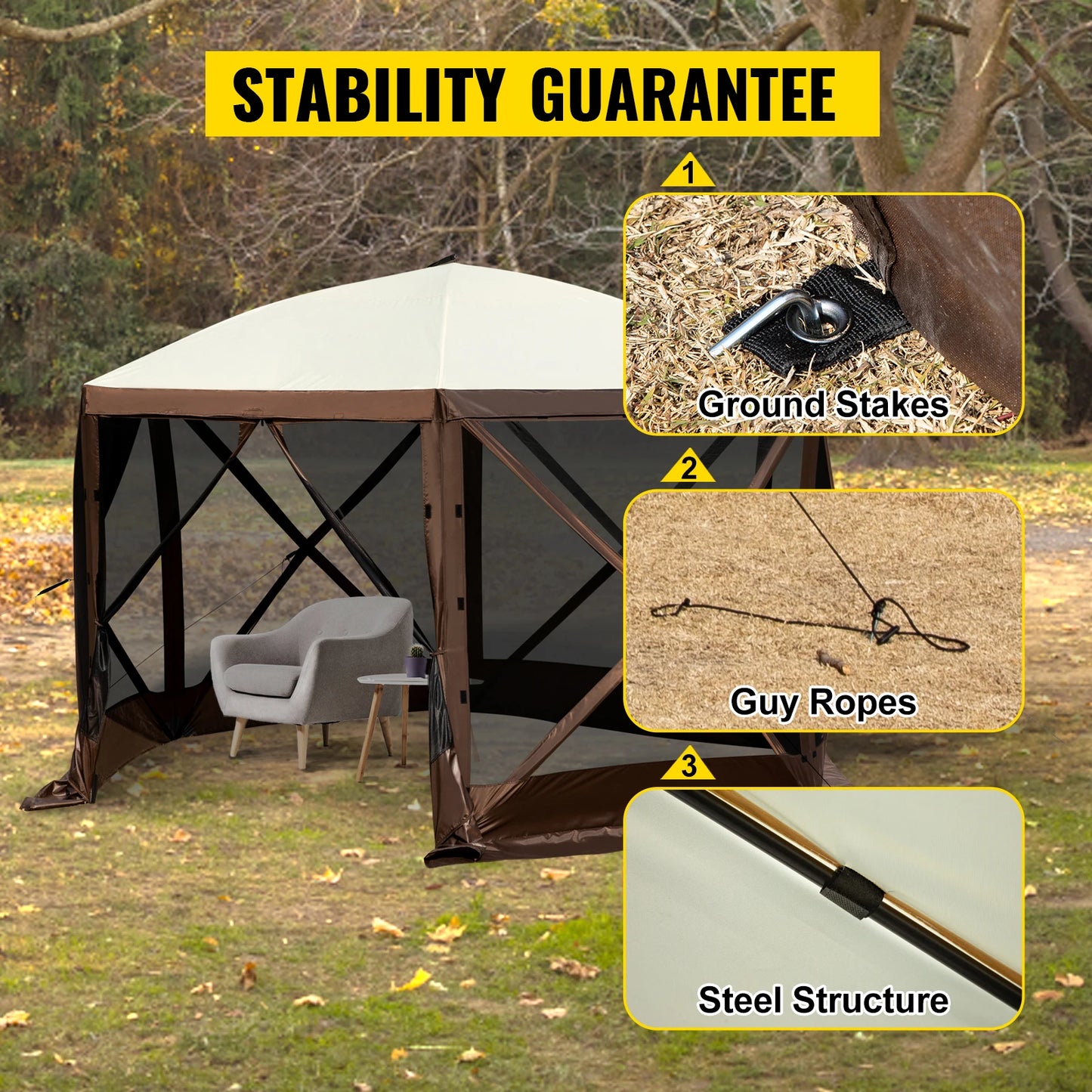 SucceBuy Pop-Up Camping Gazebo Canopy Shelter 6-Sided