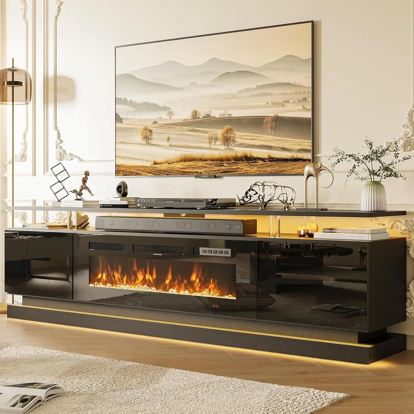 Modern Fireplace TV Stand Media Console With Storage