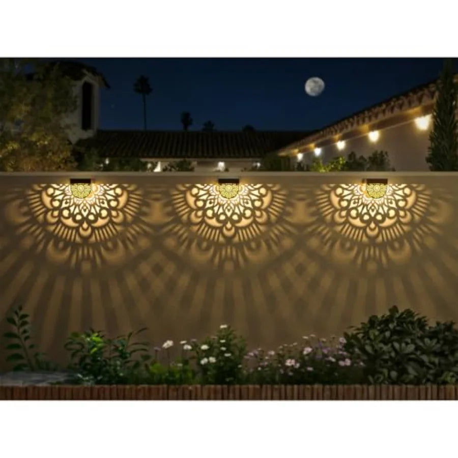 Solar Fence Lights Outdoor Wall Lights Mandala Theme Waterproof
