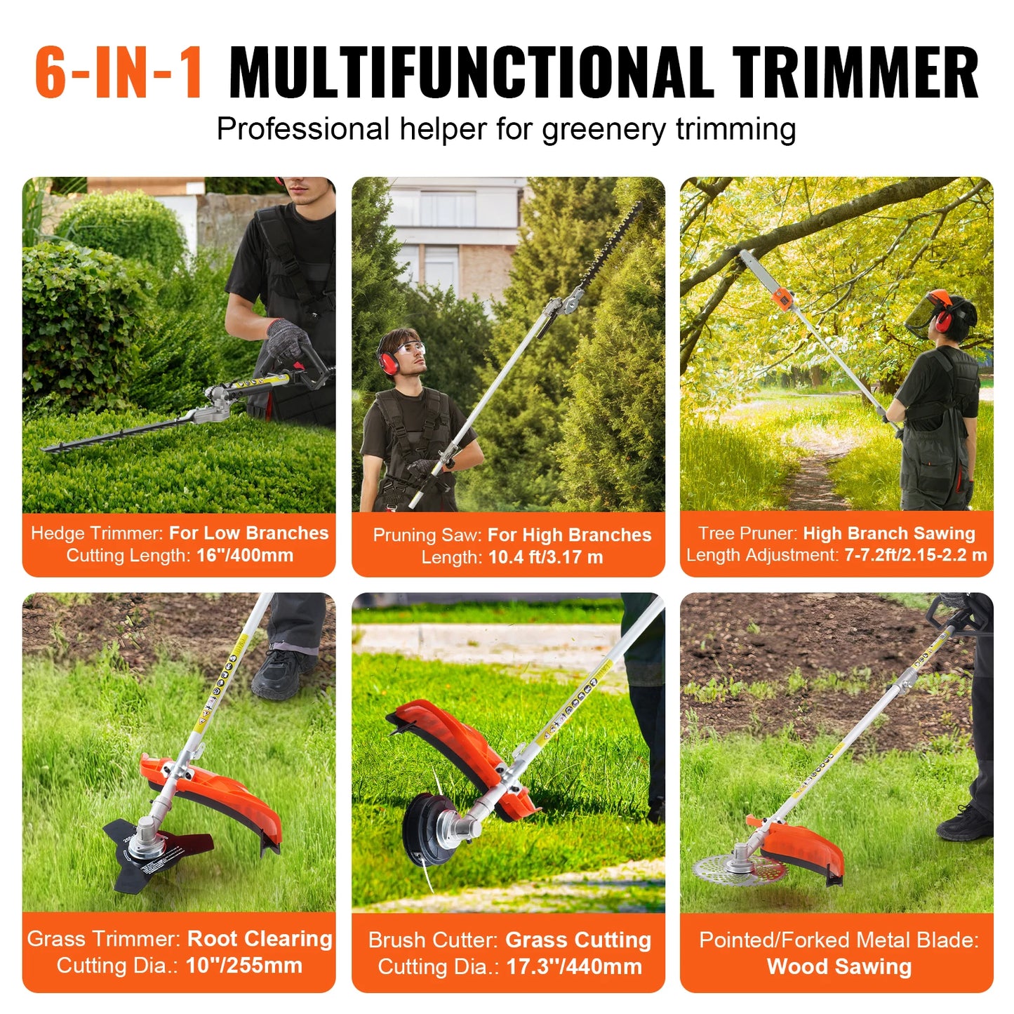 SucceBuy 6 In 1 Gas Hedge Trimmer For Yard Maintenance