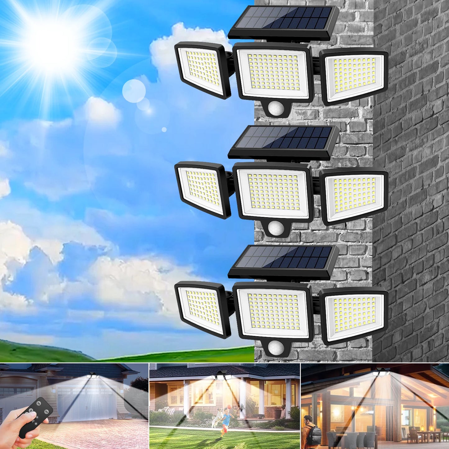 SZRSTH Outdoor Solar Lights 3 Pack Motion Sensor 2800LM LED