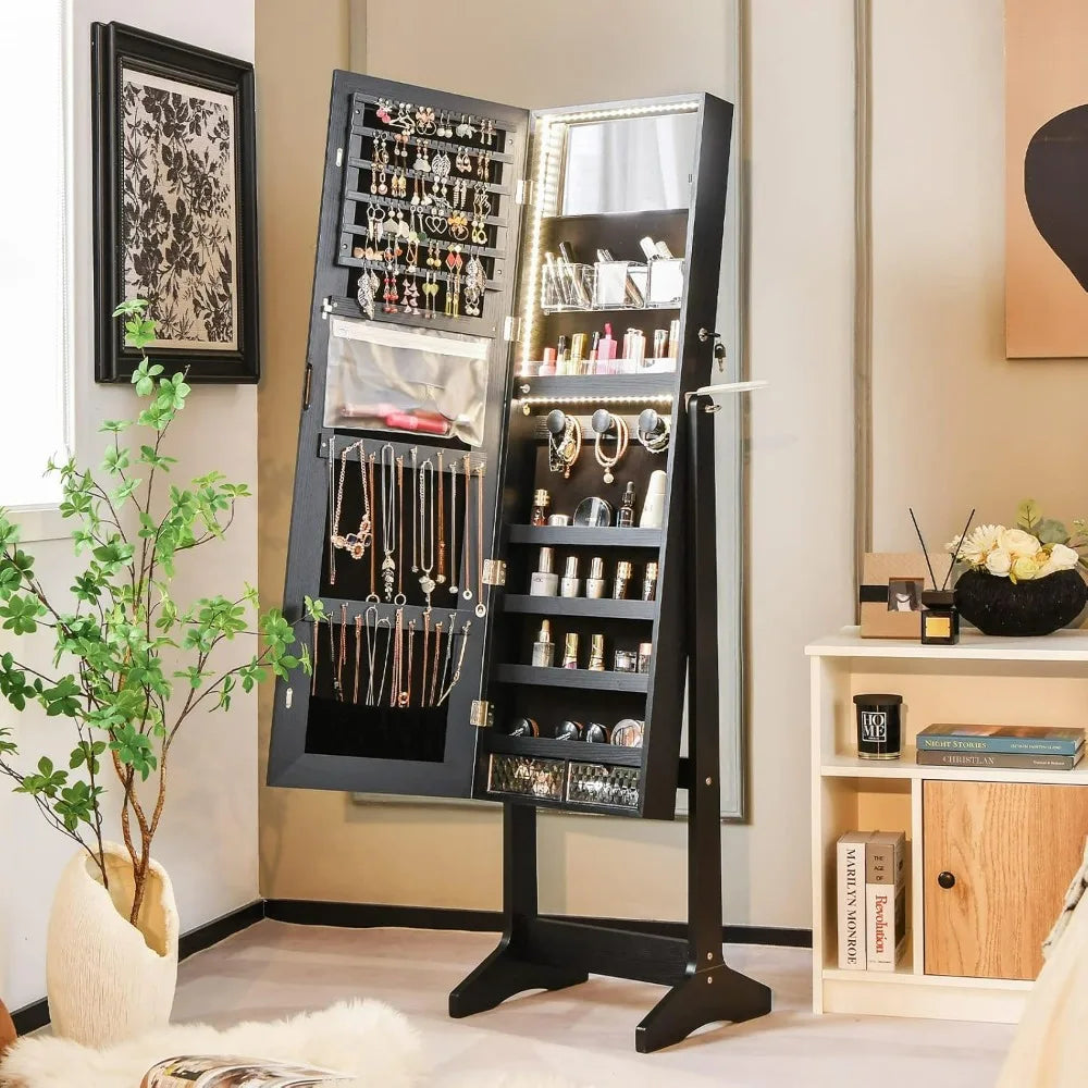 Jewelry Cabinet Armoire With Mirror And LED Lights