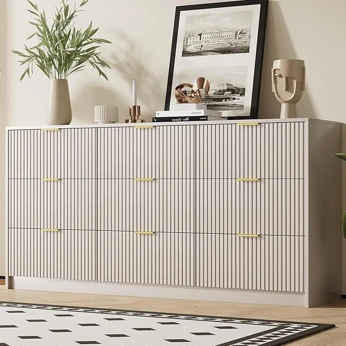 Modern 9 Drawer Dresser With Smooth Slides And Gold Handles
