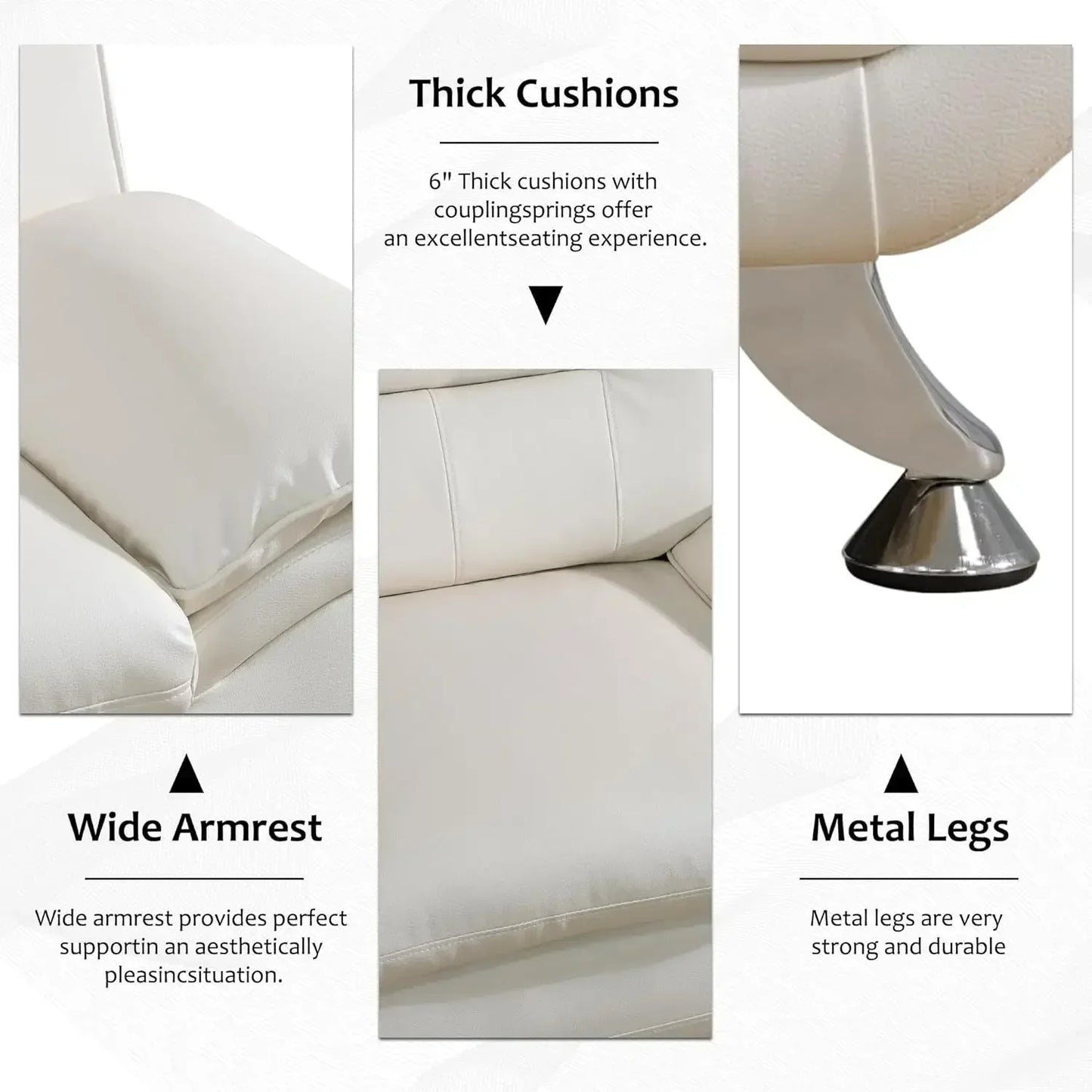 Faux Leather 3 Piece Living Room Couch Set Modern Sofa