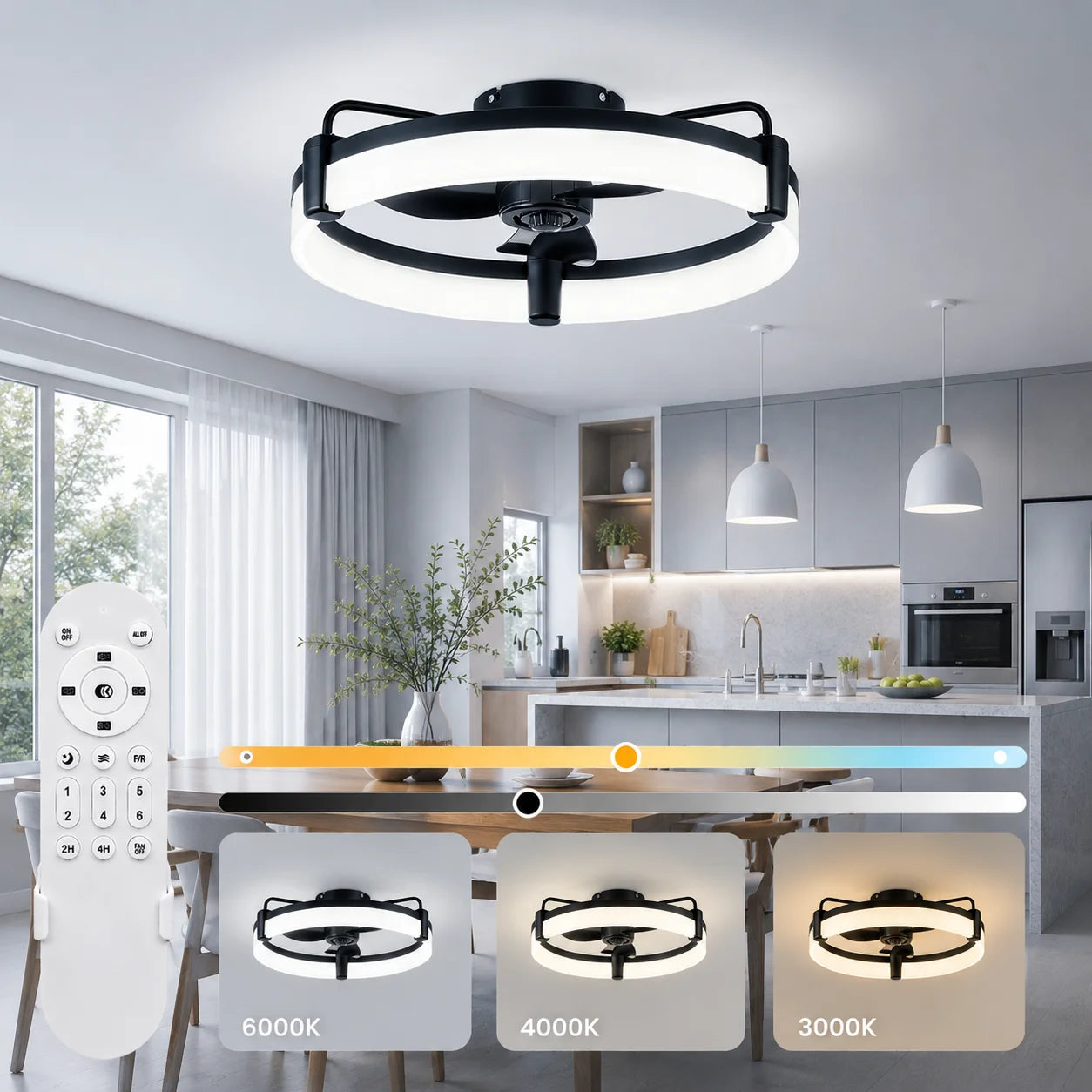 Aiopp Modern Flush Mount Ceiling Fan With Ring LED Light