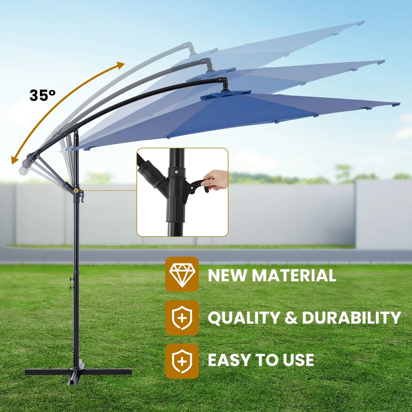 JHK Outdoor Cantilever Patio Umbrella With Easy Tilt UV Protection