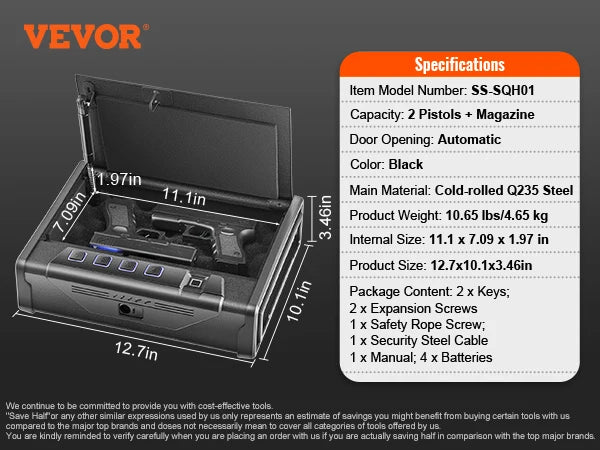 Pistol Safe With Biometric Access For Quick 3 Way Entry