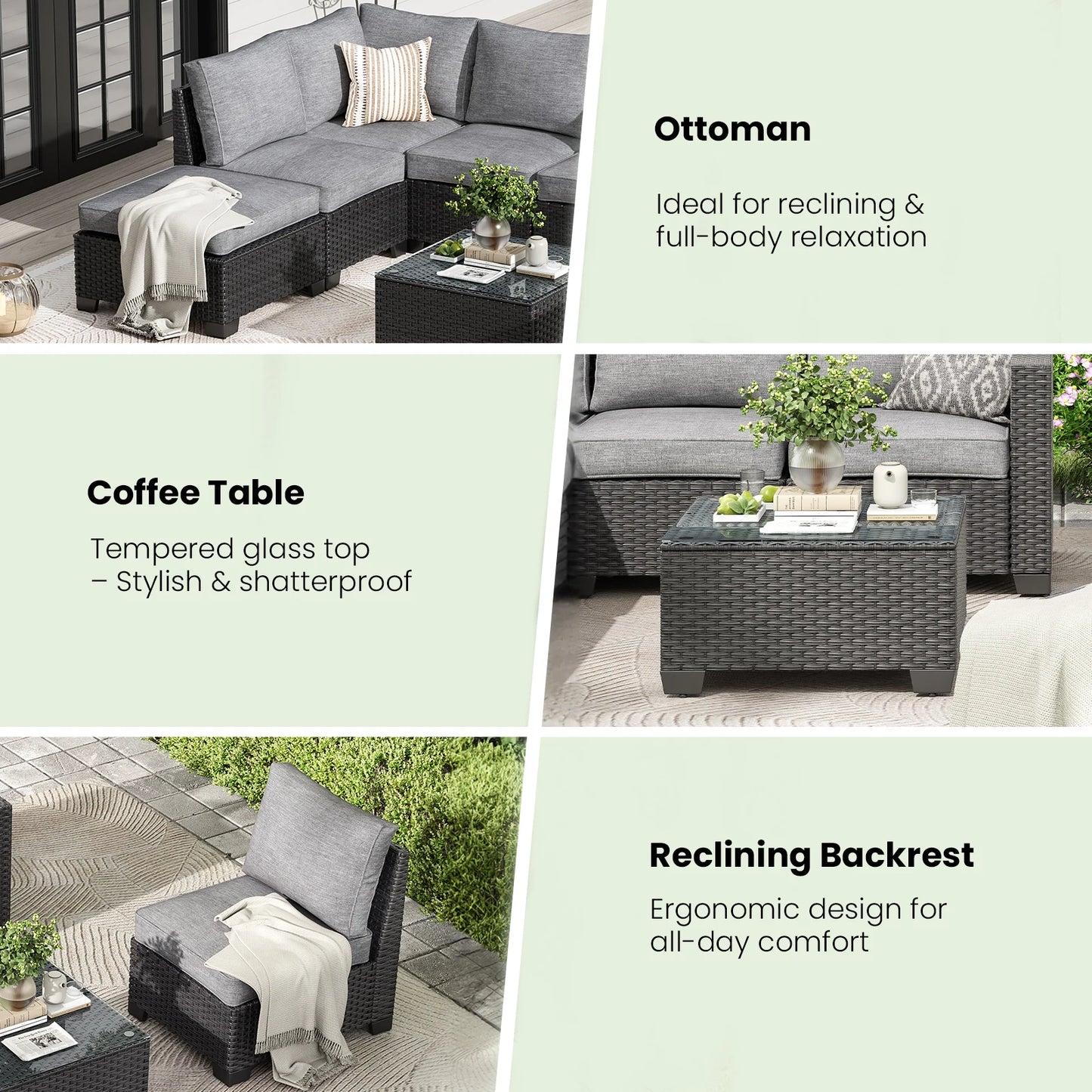 Outdoor Sectional Sofa Set With Ottoman Water Resistant Fabric