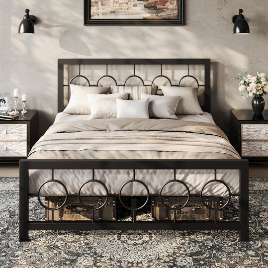 HOOMIC Metal Platform Bed Frame With Vintage Headboard And Storage