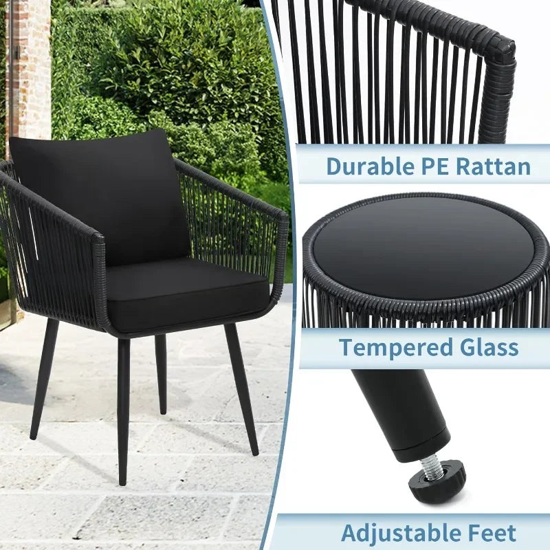 3 Piece Patio Rattan Bistro Conversation Set Outdoor Wicker Furniture