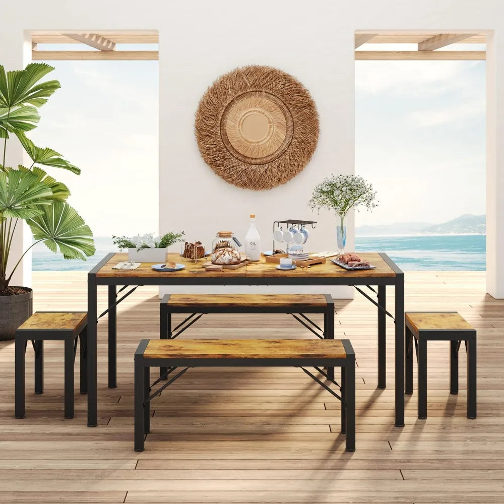 Dining Room Table Set With Modern Metal Frame Rectangular