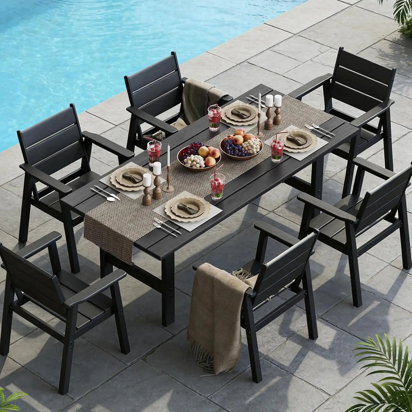 Outdoor Wooden Dining Set For Patio With Umbrella Option