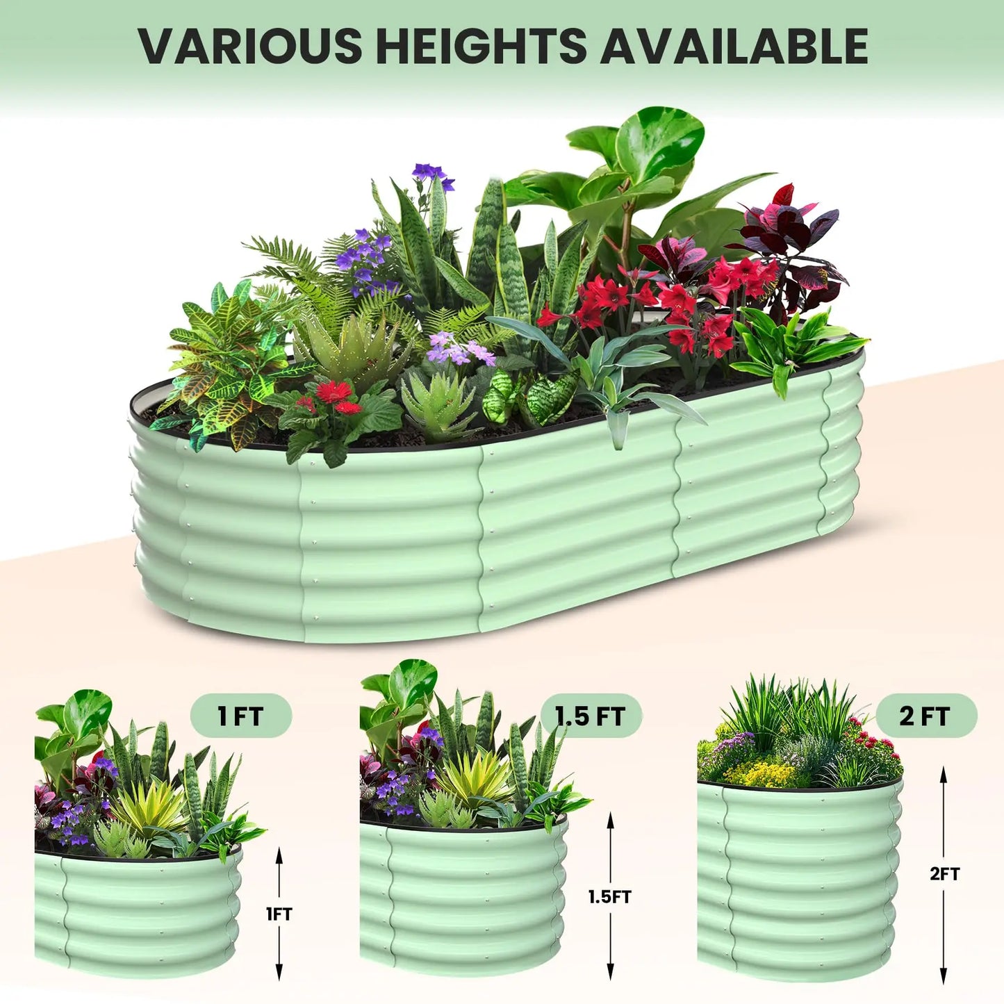 HiMISS Oval Galvanized Steel Raised Garden Bed Two Pack
