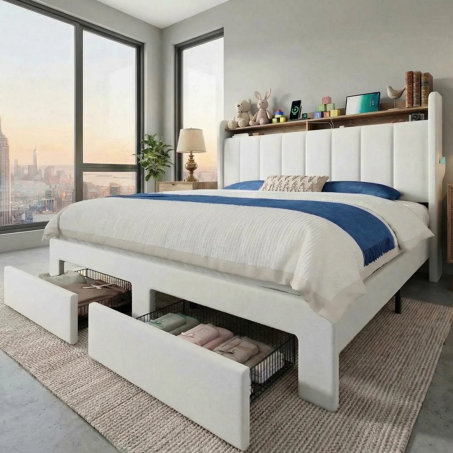 HOOMIC Bed Frame With LED Lights, Storage Drawers, Charging Station