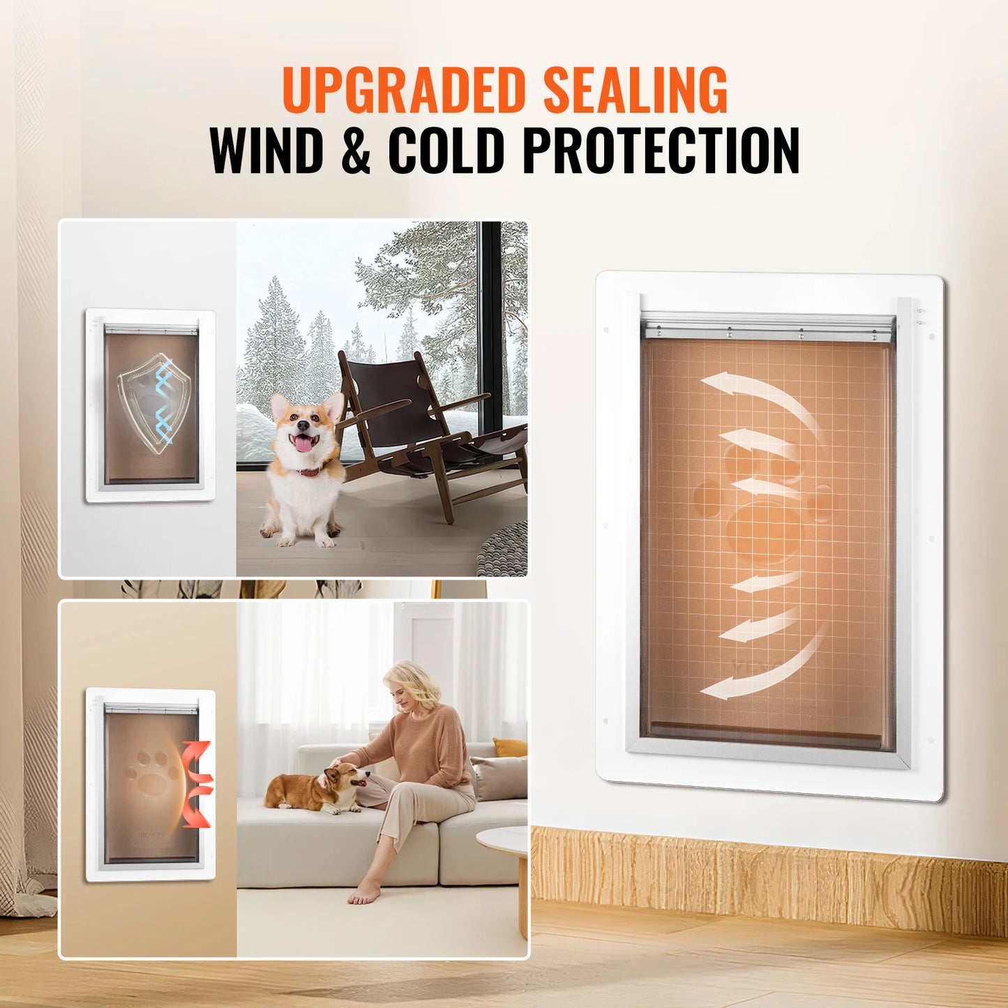 Pet Door With Locking Metal Frame And 3-Flap Weatherproof System