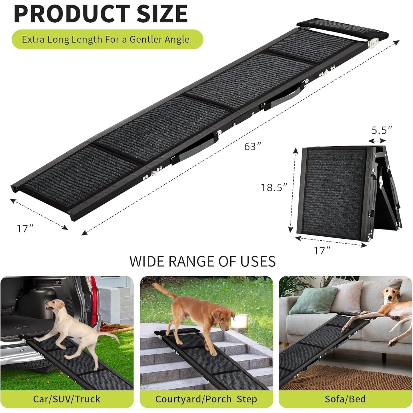 HiMISS Upgraded Dog Ramp For Cars With Non Slip Surface