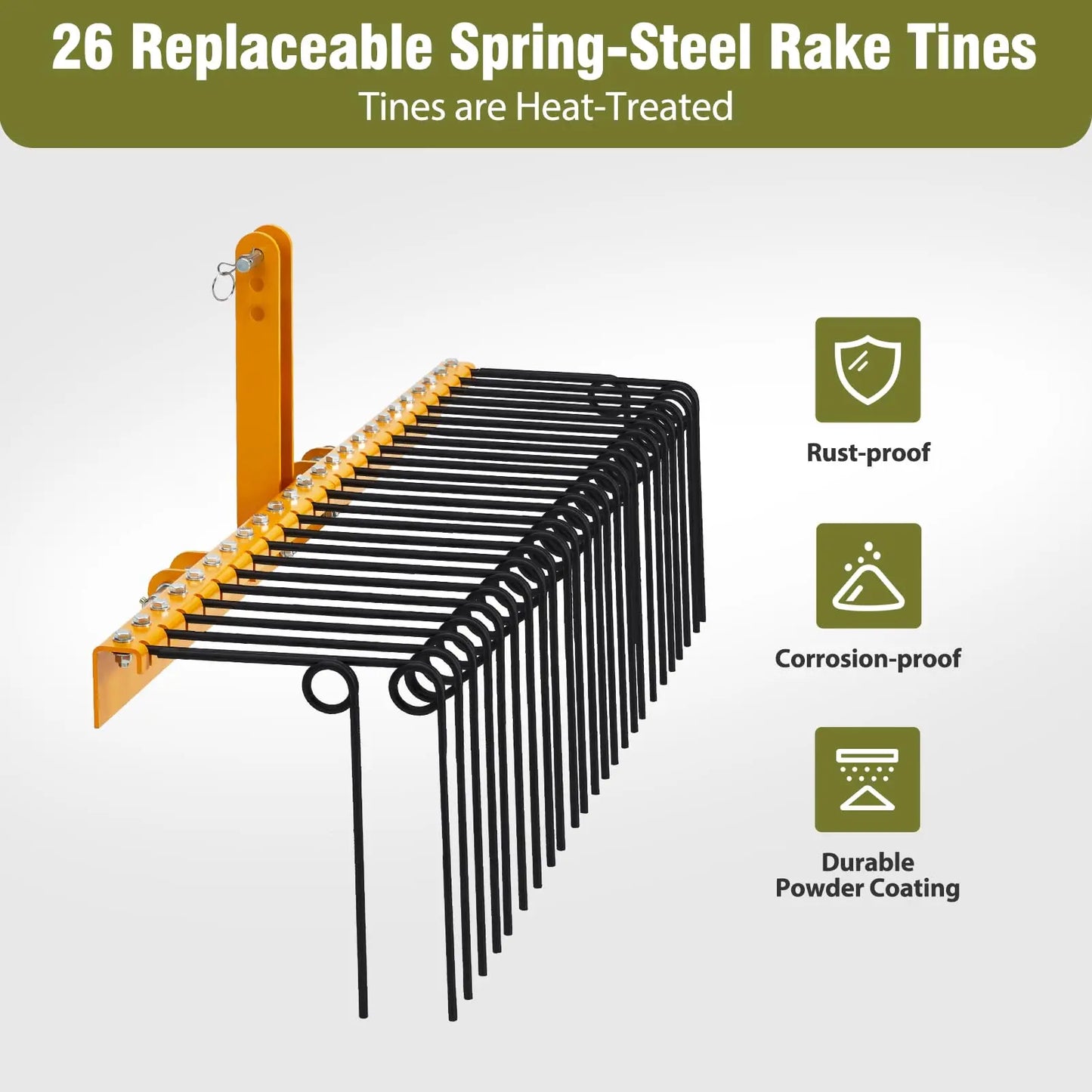 HiMISS 72 Inch Pine Straw Rake With Coil Spring Tines