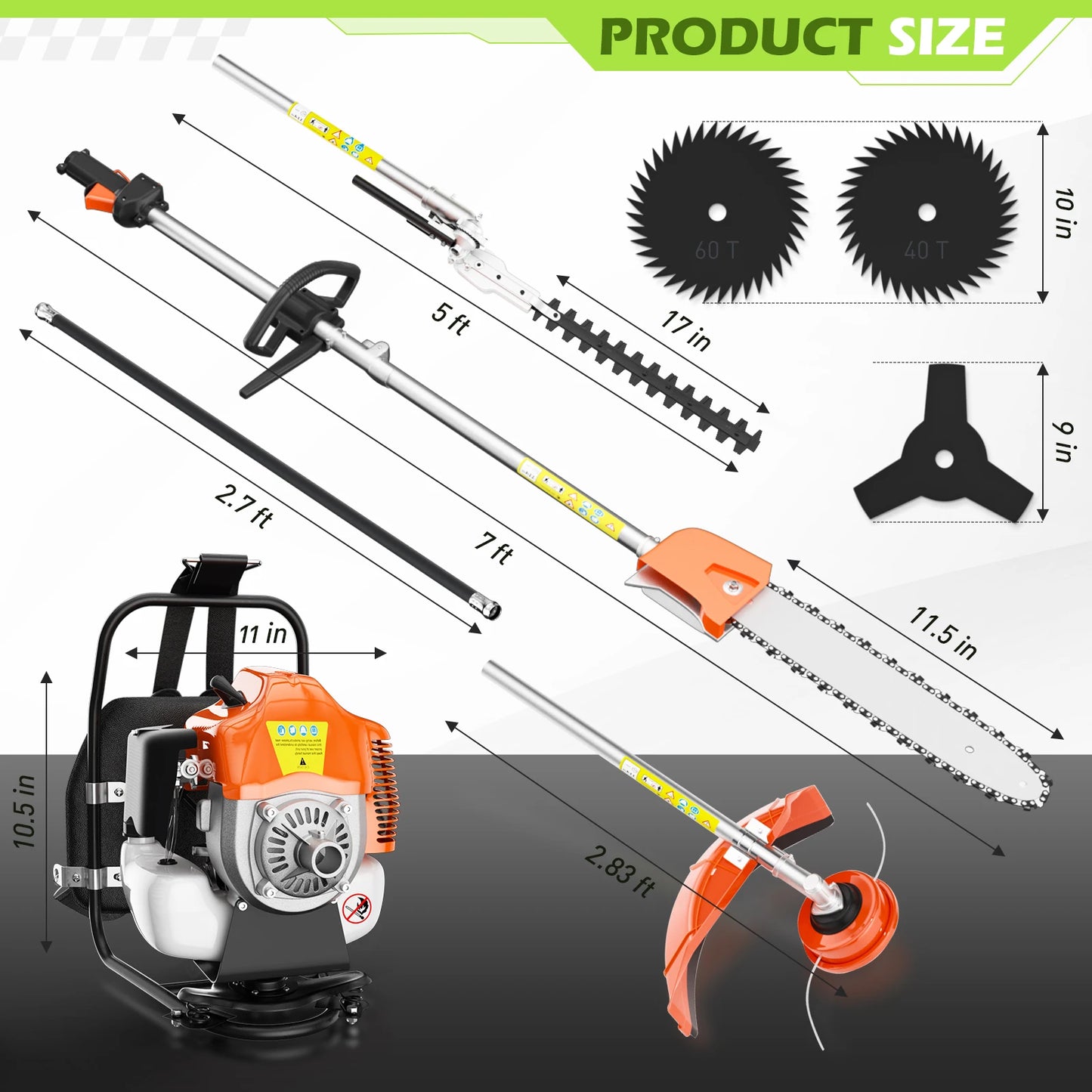Gas Powered 6 In 1 Hedge Trimmer, Weed Eater, Cutter
