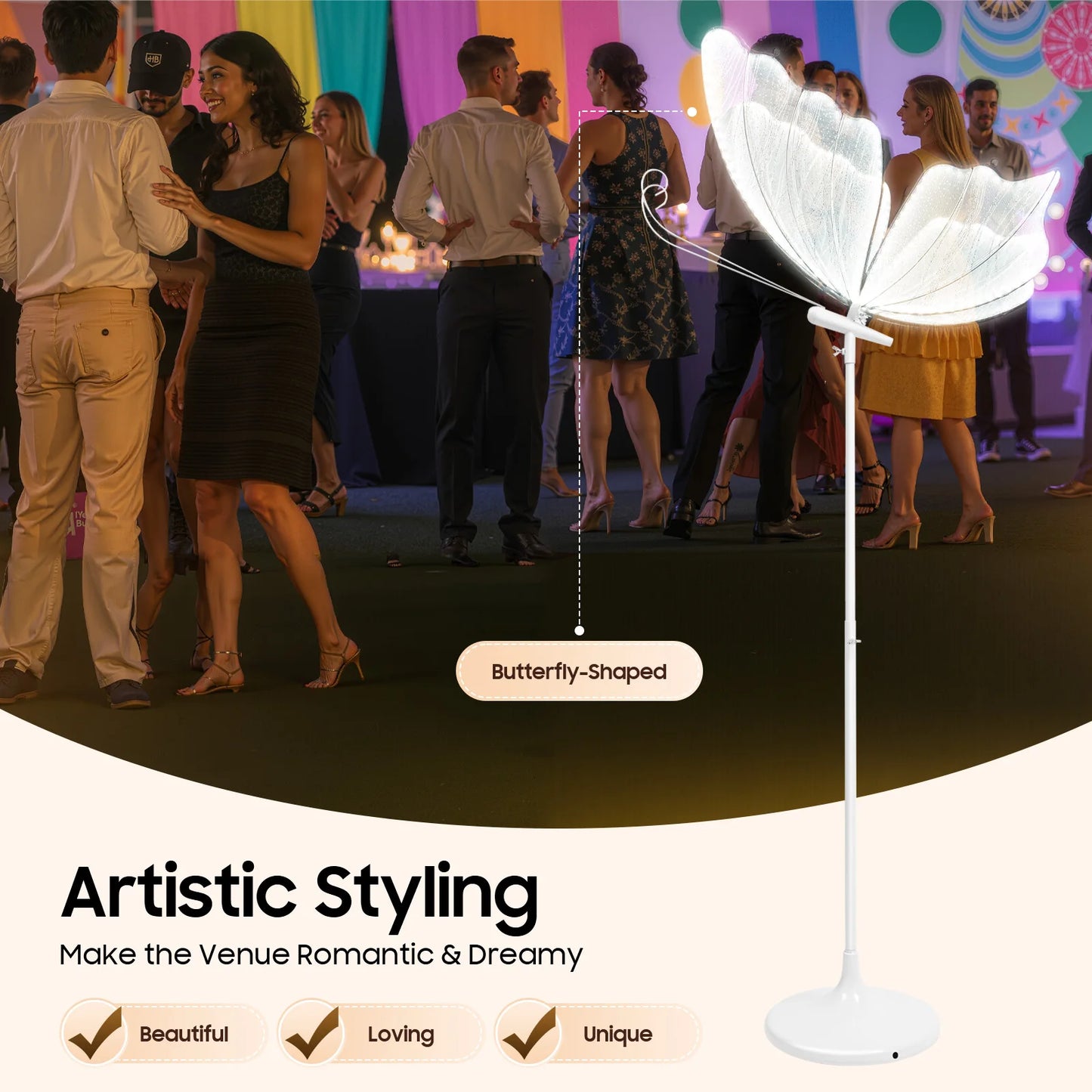 Butterfly LED Floor Lamps, Wedding Theme, Adjustable Height, 48W 110V