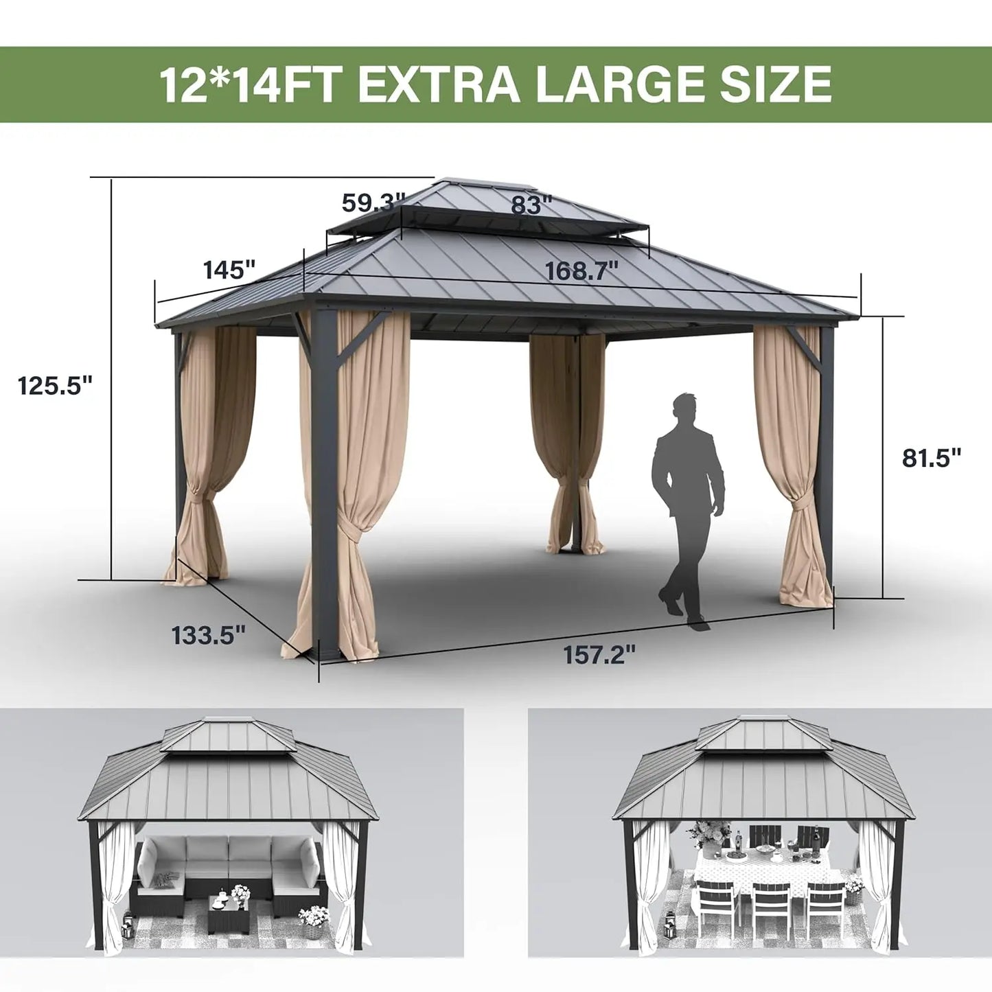Hardtop Gazebo With Curtains And Netting For Patio And Garden