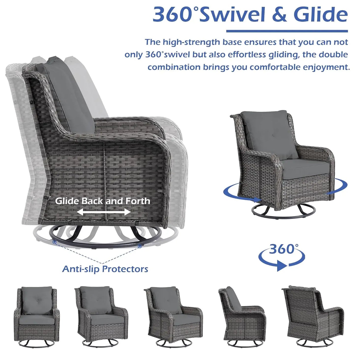 Outdoor Wicker Patio Set With Swivel Chairs And Table
