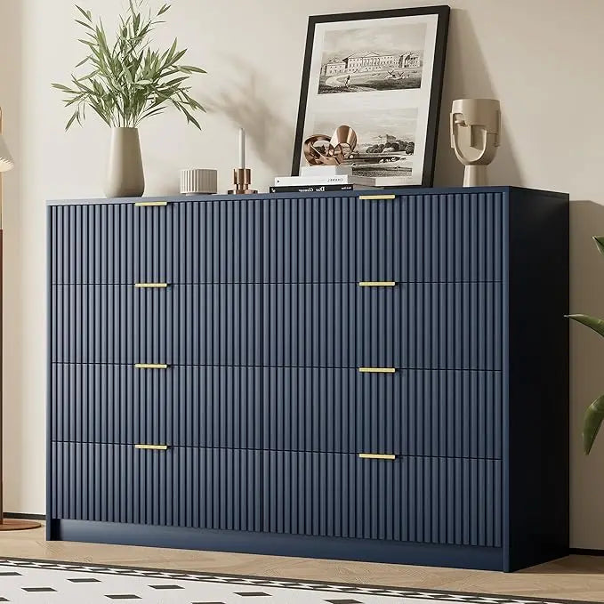 Modern 9 Drawer Dresser With Smooth Slides And Gold Handles