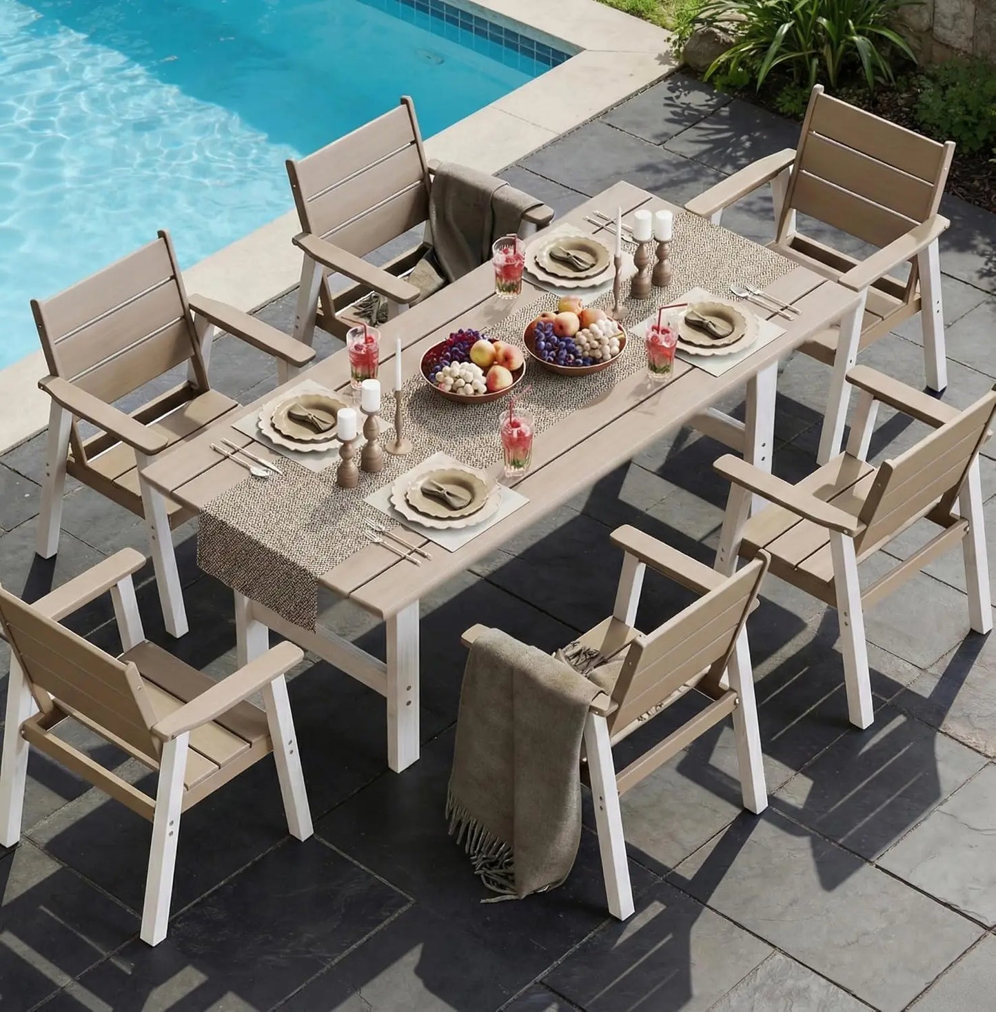 Outdoor Wooden Dining Set For Patio With Umbrella Option