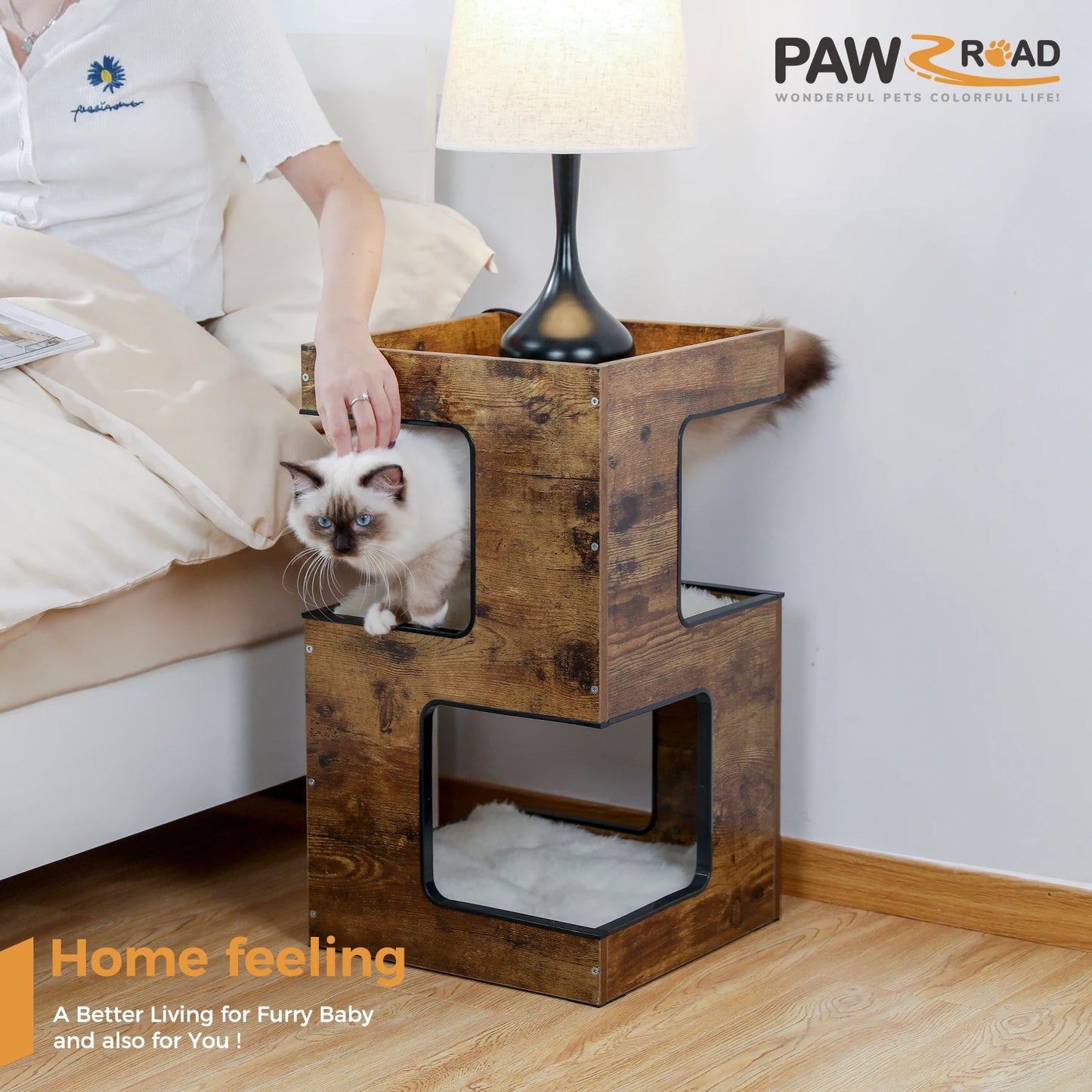 PAWZ Road Wood Cat Condo With Removable Soft Mats And Scratching Pad