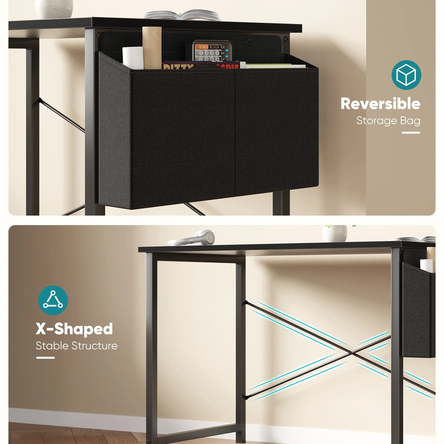 JHK Adjustable Computer Desk With Wood Top And Metal Frame