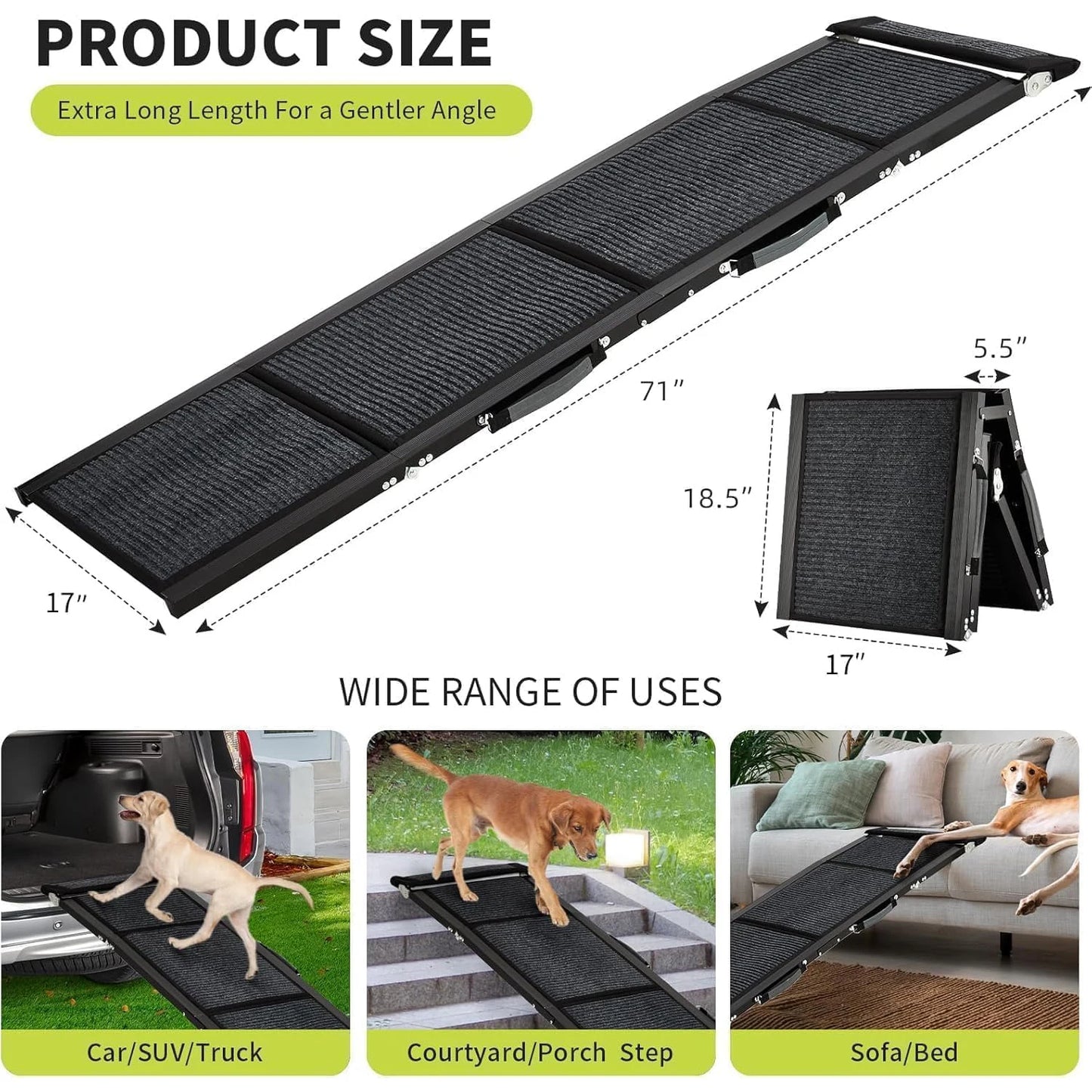 HiMISS Upgraded Dog Ramp For Cars With Non Slip Surface