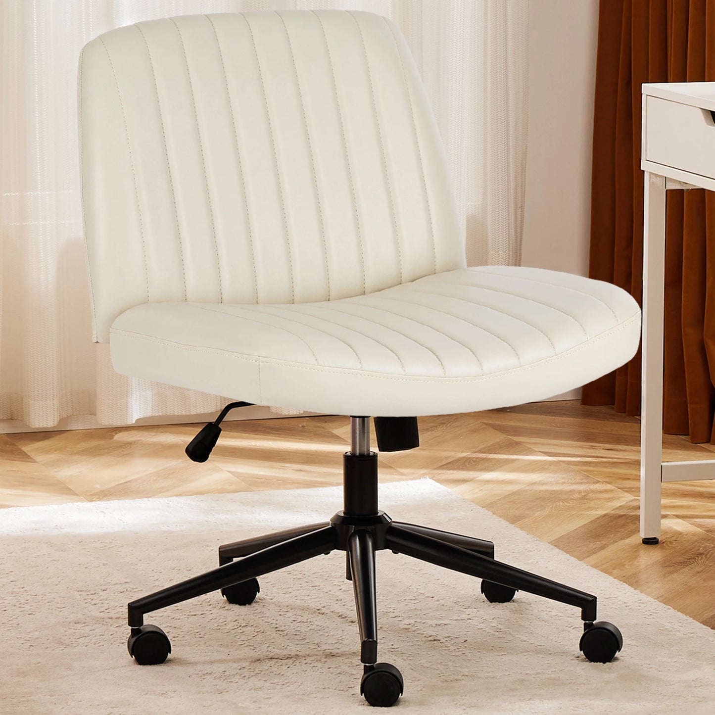 JHK Armless Office Chairs With Wheels PU Leather Swivel Adjustable
