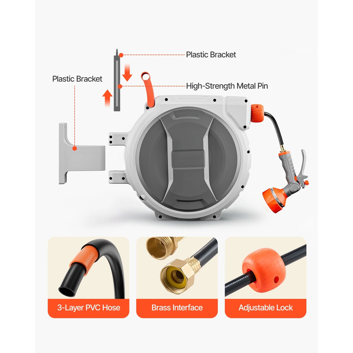 SucceBuy Retractable Garden Hose Reel With 9-Pattern Nozzle