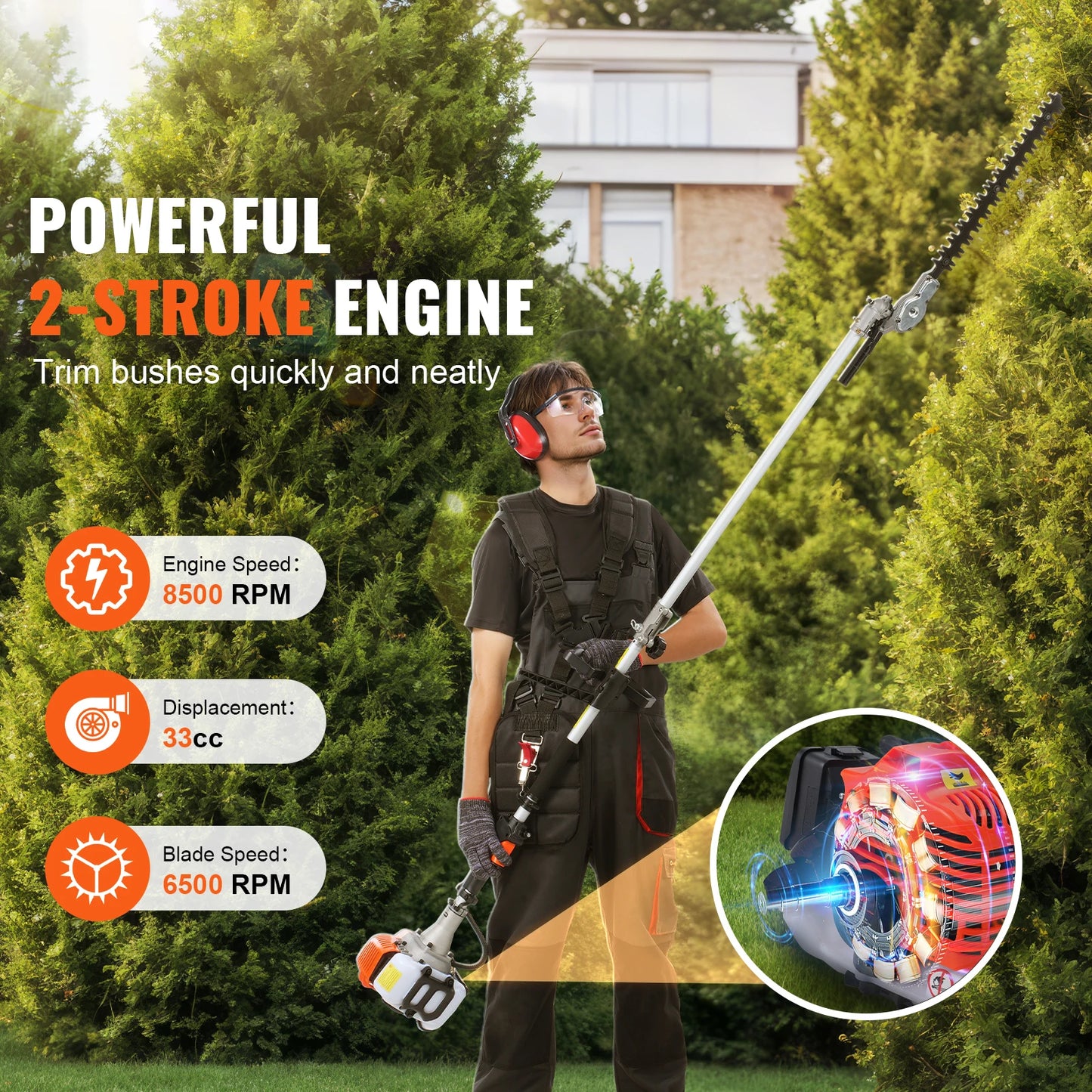 SucceBuy 6 In 1 Gas Hedge Trimmer For Yard Maintenance