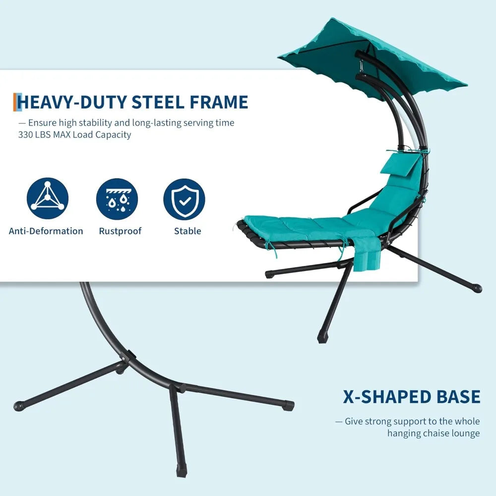Hanging Chaise Lounge Swing Chair With Curved Steel Cantilever