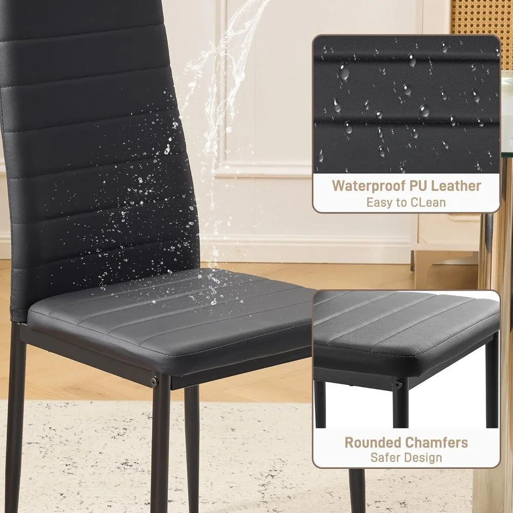 Dining Chairs Set of 4 With PU Leather Padded High Back Foot Cap Protection
