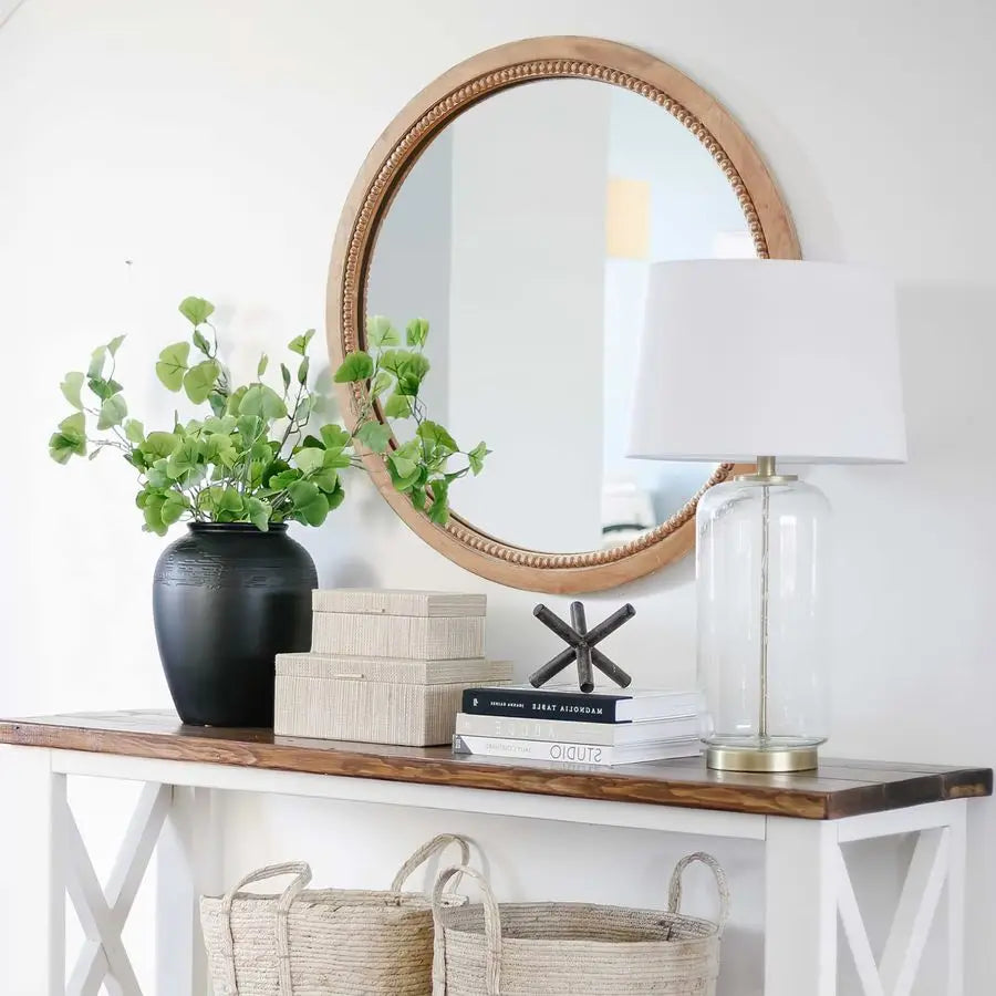 Round Wood Mirror Rustic Farmhouse Wall Mirror For Living Room