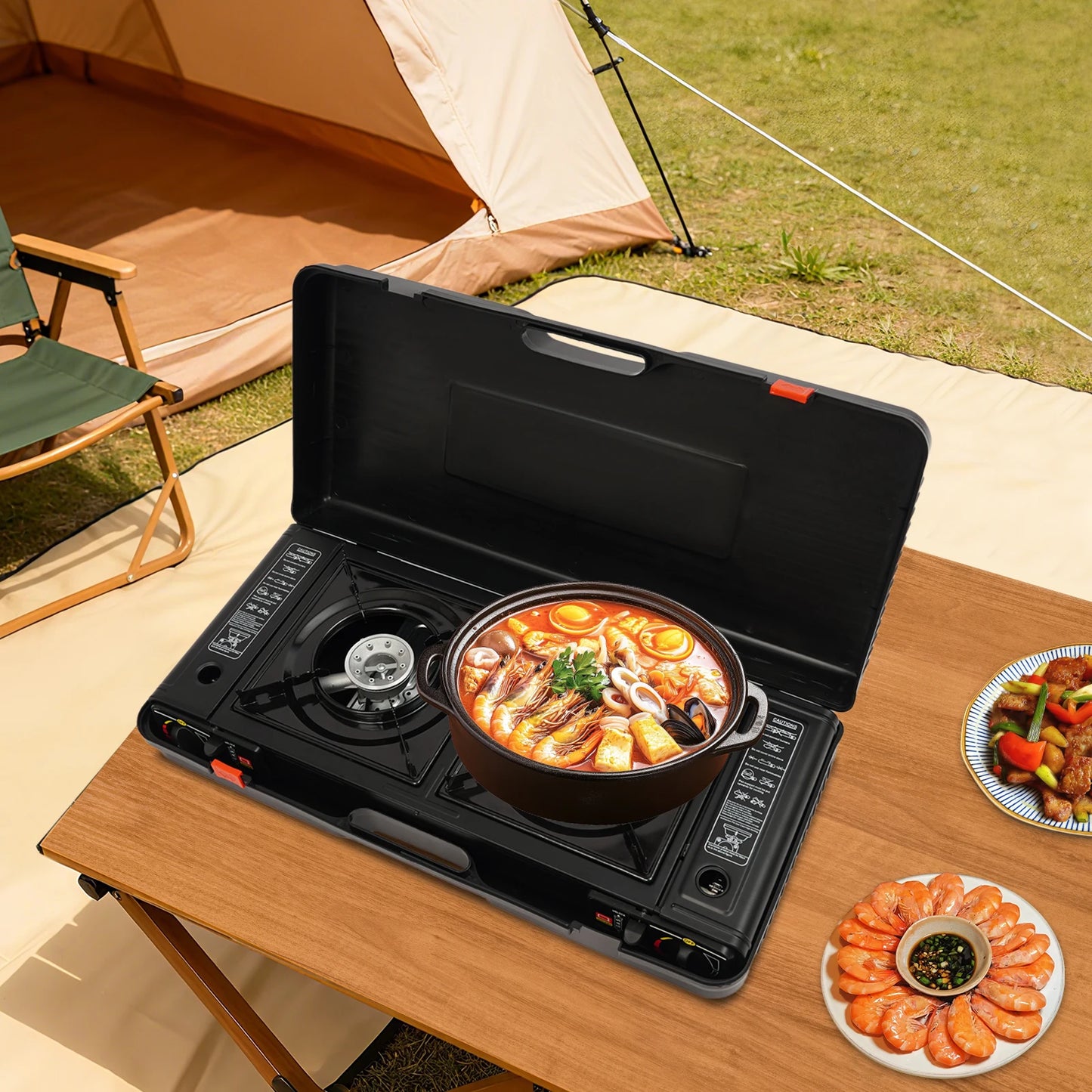2 Burner Portable Camping Stove With Piezo Ignition Butane
