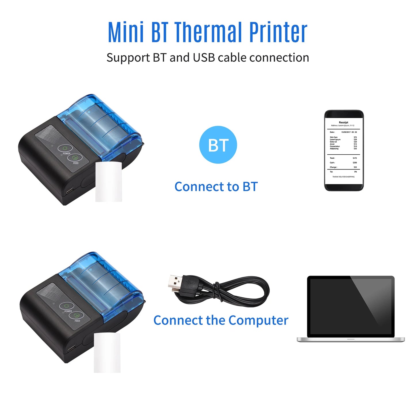 Bisofice Portable Thermal Receipt Printer Wireless USB